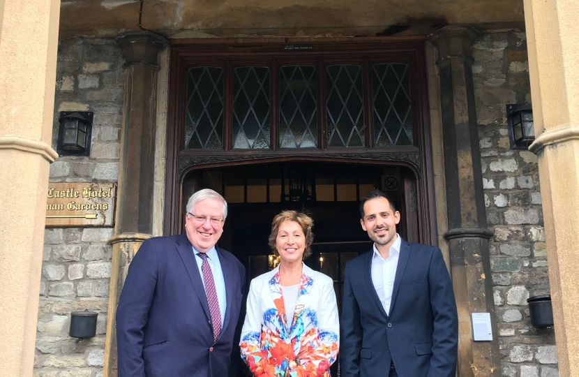 Rt Hon Sir Patrick McLoughlin MP with Rebecca Pow MP and Giuseppe Fraschini, Chairman of Taunton Deane Conservatives