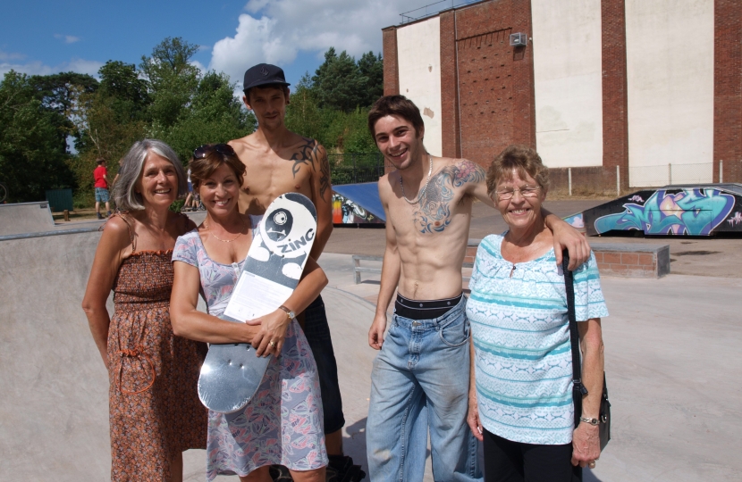 With young people and councillors at the Skatepark